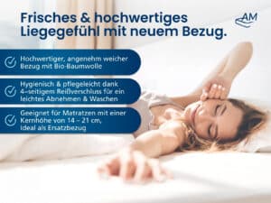 Weißer Matratzenbezug aus Bio-Baumwolle, 4-seitiger Reißverschluss, passend für 14–21 cm