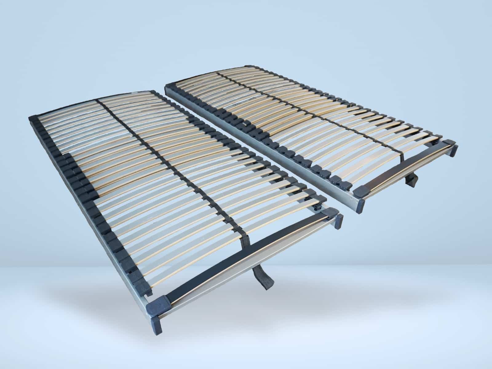 Zwei schwarze XXL Lattenroste mit Holzlatten und Metallrahmen, 2er-Set, für Doppelbetten