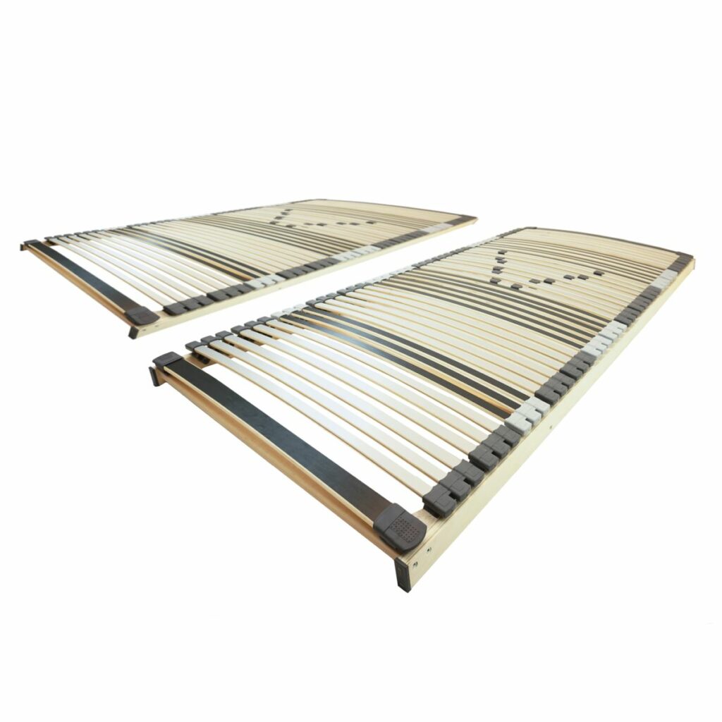 Doppel-Lattenrost aus Holz mit flexiblen Leisten und stabilen Rahmen, ideal für Matratzensysteme.