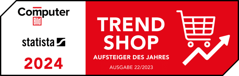 Siegel für den "Trend Shop 2024" von Computer Bild und Statista, Auszeichnung "Aufsteiger des Jahres".