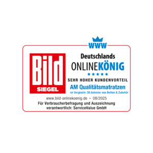 Siegel "Bild Siegel Online König" mit Qualitätsmerkmalen und Bewertungsinformationen