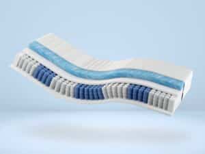 Weicher, ergonomischer Memory-Schaum-Kopfkissen mit blauen und weißen Bezug.