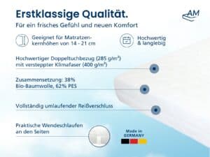 Weißer Matratzenbezug Organic Cotton, 38% Bio‑Baumwolle, Reißverschluss, für 14–21 cm Matratzenkern