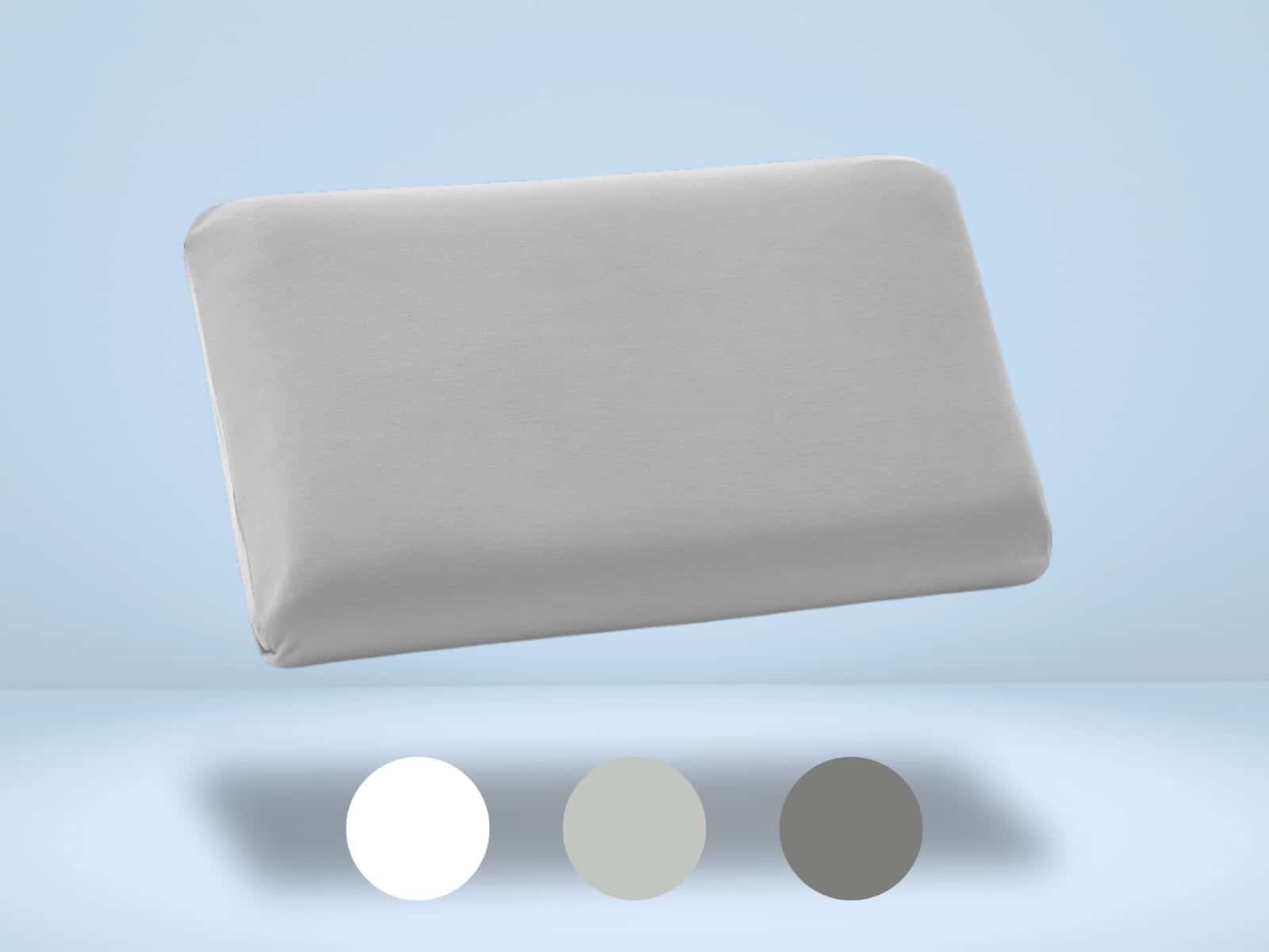 Hellgrauer Nackenstützkissenbezug aus glattem Stoff mit ergonomischer Kontur