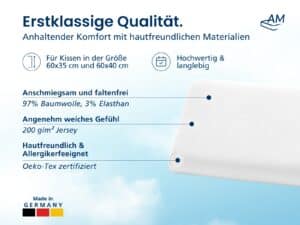 Weißer Nackenstützkissenbezug aus 97% Baumwolle/3% Elasthan Jersey, 200 g/m², Öko‑Tex‑zertifiziert