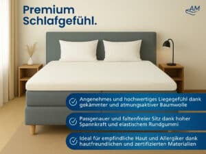 Topper-Spannbettlaken natur, hautfreundliche Baumwolle, elastischer Rundumgummizug